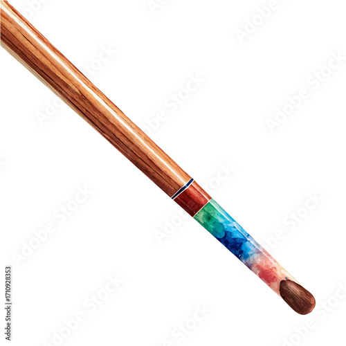 Cue Stick, watercolor painting, vector illustration, isolated on a white background.