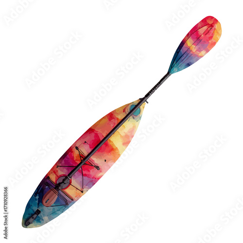 Kayak Paddle, watercolor painting, vector illustration, isolated on a white background.