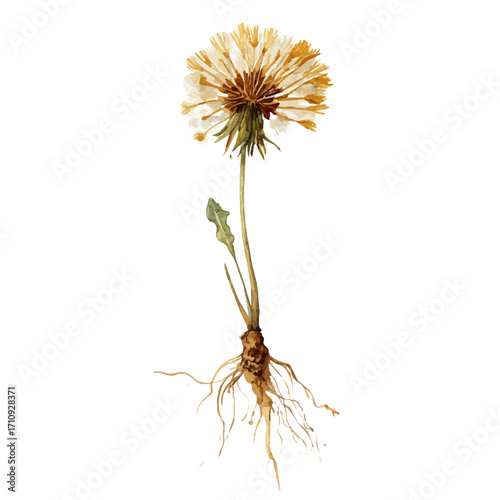 A watercolor painting of Dandelion Root, vector illustration on white background.
