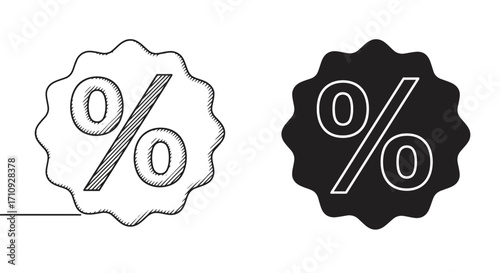 Two contrasting percent sign labels one filled and one outlined