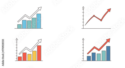Illustrative collection of colorful growth charts and graphs for data presentation