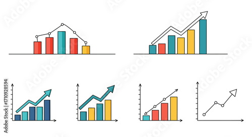 Illustrative collection of various growth charts and upward trending graphs