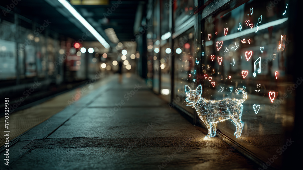 Fototapeta premium Neon Pup at the Subway Platform