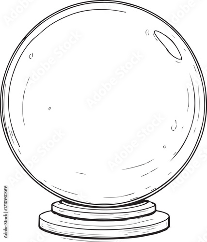 Crystal Ball for Fortune Teller Reading Fate Simple Hand-drawn Doodle Sketch Vector Illustration Linear Line Art Engraving Isolated Black and White