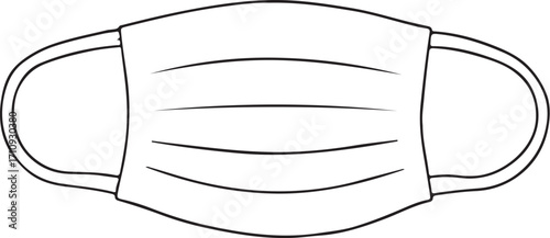 Medical Face Mask Simple Hand-drawn Doodle Sketch Vector Illustration Linear Line Art Engraving Isolated Black and White
