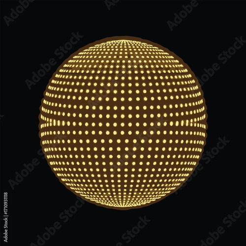 Golden Dotted Sphere Abstract 3D Geometric Design
