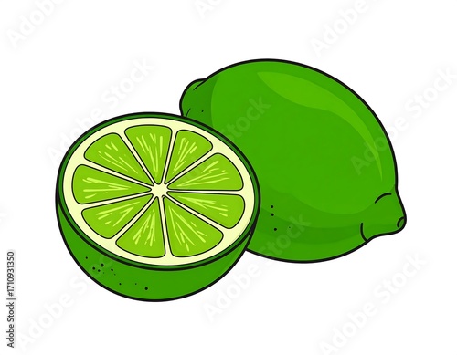 Vibrant Lime Slice and Whole Fruit Illustration