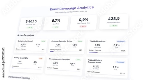Interactive email campaign analytics dashboard with real-time metrics and performance tracking interface