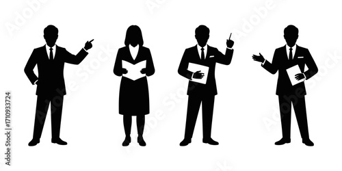 Vector illustration of business people silhouettes with documents
