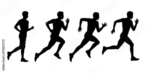 Vector illustration of running man silhouettes in different poses