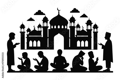 Muslim mosque praying silhouette