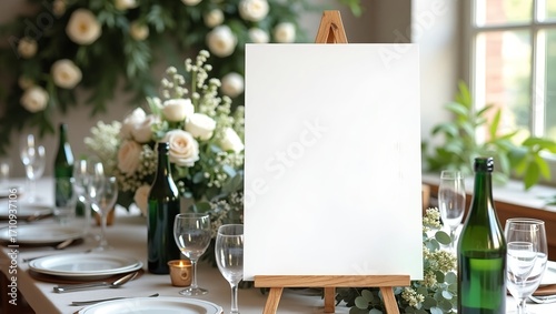 Blank Canvas Mockup on Easel with Elegant Wedding Table Setup