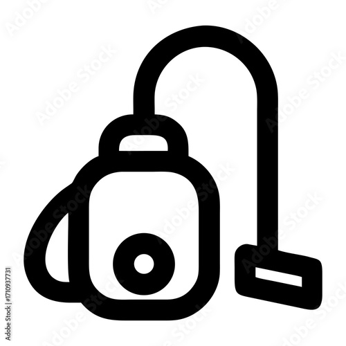 Simple line art illustration of a vacuum cleaner with hose and nozzle, perfect for cleaning and household tasks