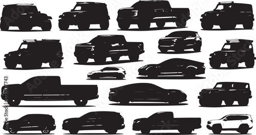 Silhouette Showcase Assortment of Vehicles A Collection of Diverse Car Outlines in Black and White Minimalist Design
