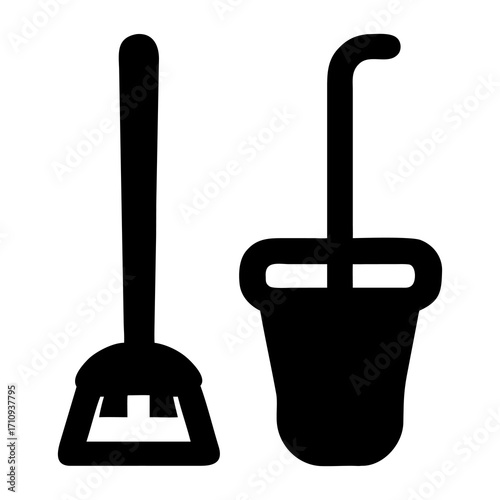 Cleaning tools - a broom and a toilet brush with holder, graphic illustration for household chores and hygiene