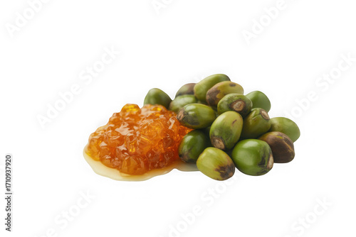 Palm oil with fresh palm nuts Isolated on w hite Isolated on white and transparent background