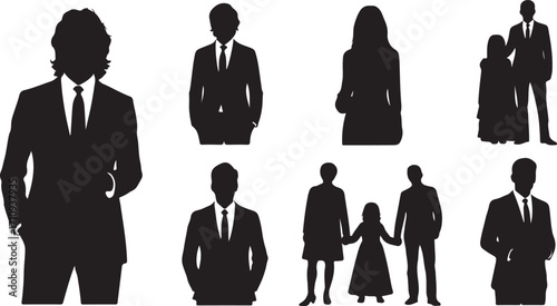 Elegant Silhouettes A Study in Form and Sophistication Depicting Business Professionals and Families in Timeless Poses of Unity and Grace