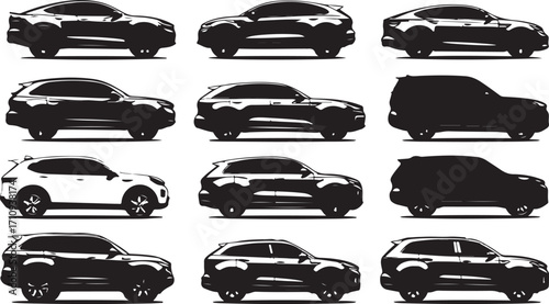 Silhouetted Automotive Variety A Diverse Collection of Car Designs Showcasing Automotive Styling and Vehicle Body Types in a Graphic Format