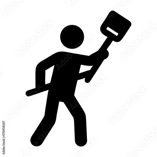 Silhouette of a Person Wielding a Tool, Ready for Construction or Repair
