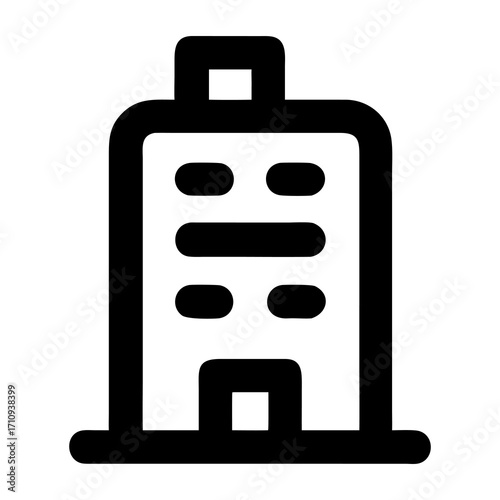 Minimalist building icon in a bold line art style, a simple vector graphic representing urban architecture, real estate, and corporate business