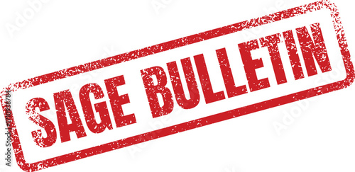 A red rectangular stamp displays the words Sage Bulletin in a grunge style