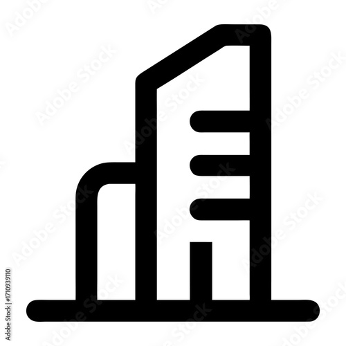 Simple black line icon of a modern city building, symbolizing urban architecture, corporate real estate, and commercial business development