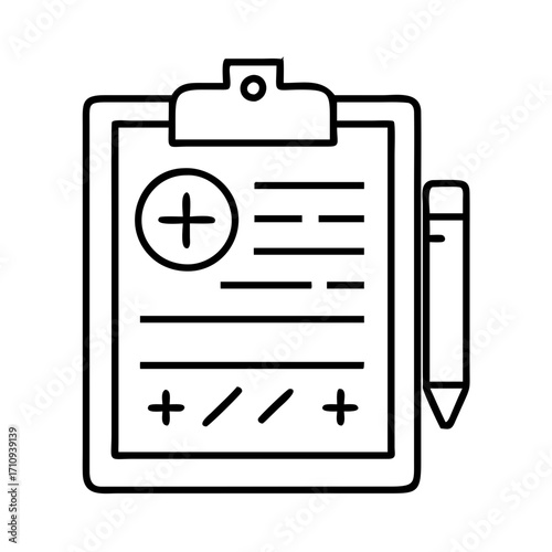 Vector art of medical report with a plus sign healthcare and medicine concept medical history form with a pencil