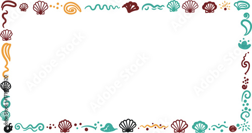 Colorful seashell border illustration a decorative frame on transparent background