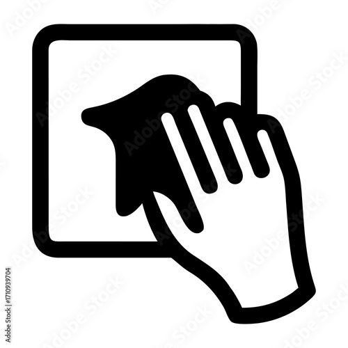 Icon of a hand using a cloth to clean a surface, symbol for cleaning and hygiene