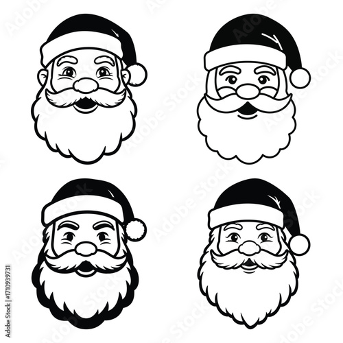 santa claus face icon set
