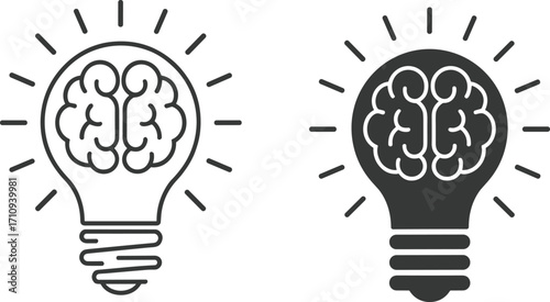 Creative vector illustration of light bulbs with brain inside, symbolizing smart ideas, innovationCreative vector illustration of light bulbs with brain inside, symbolizing smart ideas, innovation