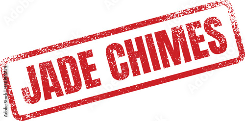 A red rectangular stamp displays the words Jade Chimes in a bold, textured font