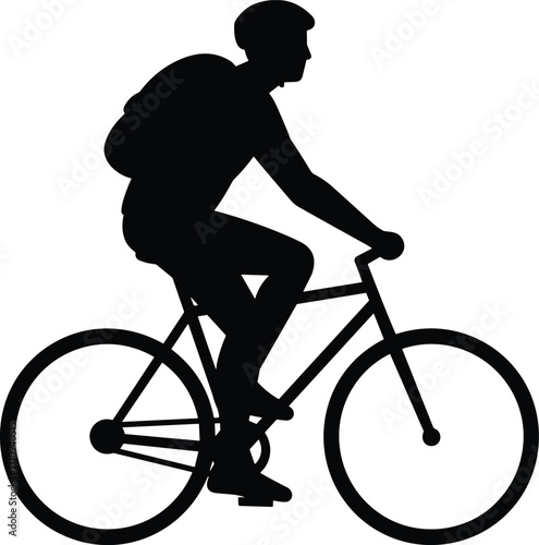 Silhouette of a Man Riding Bicycle with Backpack Isolated on White Background – Urban CommuterSilhouette of a Man Riding Bicycle with Backpack Isolated on White Background – Urban Commuter