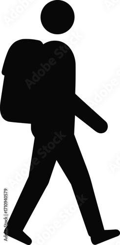 Silhouette of a person walking with a backpack, ideal for travel, hiking, outdoor adventureSilhouette of a person walking with a backpack, ideal for travel, hiking, outdoor adventure