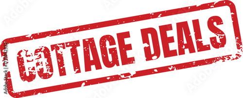 A red grunge stamp announces Cottage Deals in bold lettering