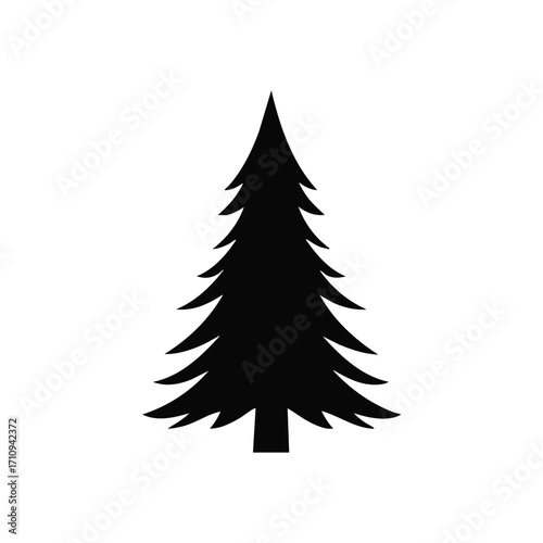 Minimalist Evergreen Pine Tree Icon. A striking dark arboreal graphic symbolizing natural tranquility and seasonal joy. This simple woodland shape evokes growth, endurance, and winter cheer.
