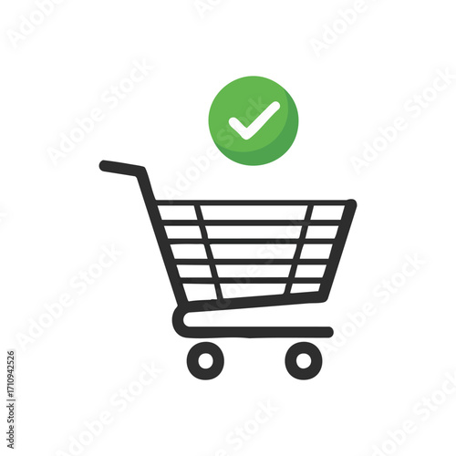 Web Purchase Confirmed. This graphic represents a successful internet transaction or item added to basket. Ideal for digital retail and web interfaces.