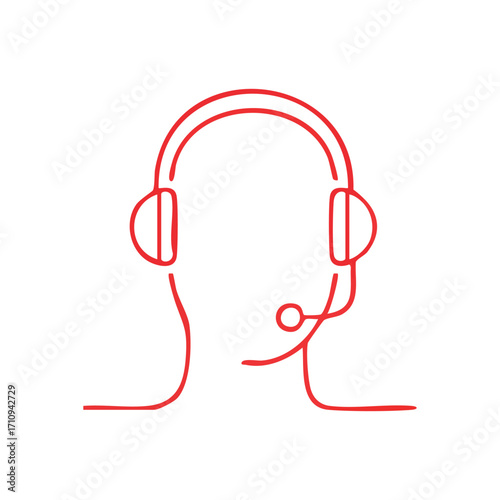 Red Headset Support Icon. Modern illustration featuring an individual wearing an audio device. Represents exemplary service, global networking, and quick connections.