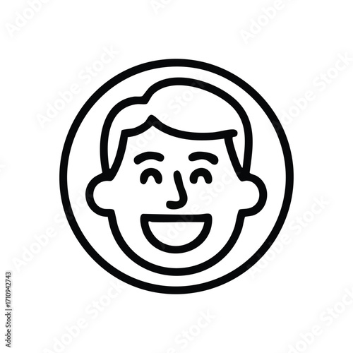 Cheerful Person Avatar Outline Graphic. Outline graphic depicting a delighted individual. This simple icon conveys success, positive emotions, satisfaction, and a friendly user profile. Perfect for.