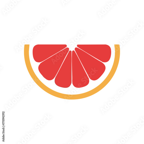 Ruby Citrus Fruit Wedge Icon. Clean graphic depicting a vibrant grapefruit half. Its bright hue symbolizes health, fresh energy, and natural wellness. Perfect for promoting healthy living.