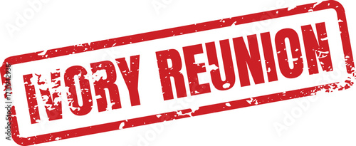 A red rectangular stamp announces Ivory Reunion in a grunge textured design