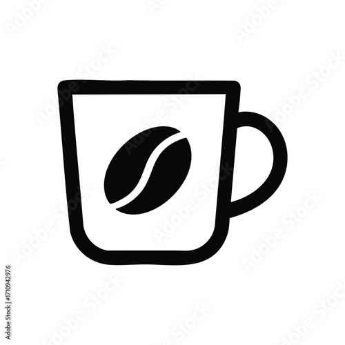 Coffee Bean Mug Icon. Clean line drawing of a beverage vessel holding a caffeine seed, symbolizing daily energy, a comforting pause, and fresh drink enjoyment.
