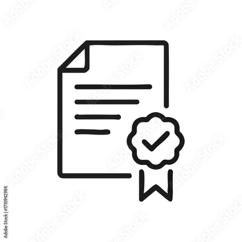Official Document Approval Icon. This outline graphic signifies successful validation and complete certification of a crucial record. It represents compliance, quality, and guaranteed acceptance.