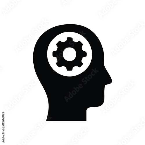 Mind Intelligence Gear Concept. Abstract graphic portraying human cognition with internal components. Symbolizes intricate brain activity, innovative solutions, and analytical thinking.