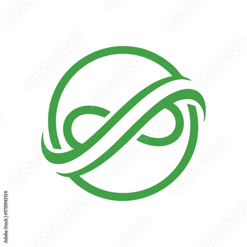 Green Infinity Loop Symbol. The vibrant emerald ribbon gracefully encircling within represents perpetual motion, ecological balance, and interconnectedness.