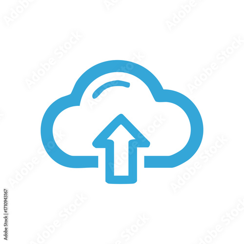 Cloud Data Upload Icon. This clear graphic depicts sending digital files to virtual storage. It symbolizes remote access, secure computing, and efficient information management.