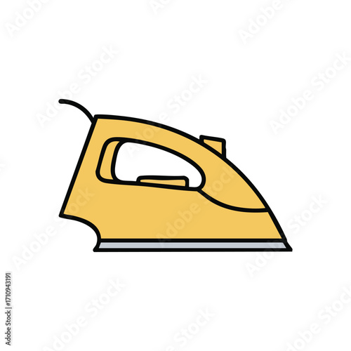 Modern Electric Pressing Tool. Vibrant yellow smoothing device representing neatness, domestic routines, and efficient fabric crease removal. Ideal for home and clothing care visuals.