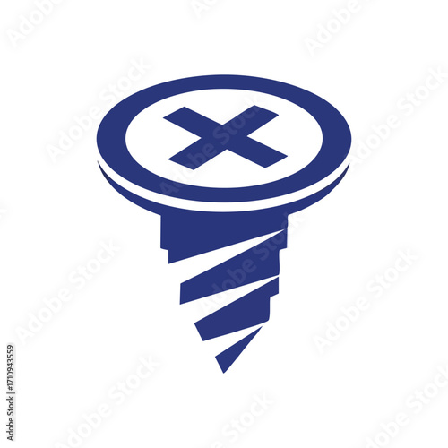 Blue Phillips Screw Icon. This modern blue fastener icon embodies strength and connection. Its sharp design suggests foundation, repair, and building robust solutions.