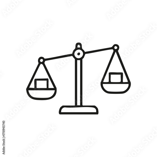 Uneven Justice Scales Icon Design. An illustration of a weighing instrument with an unequal distribution, conveying concepts of fairness, measurement, and decision-making.