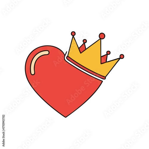 Crowned Love Illustration. A vibrant scarlet emblem topped with a glistening diadem, signifying esteemed affection, importance, and sovereign devotion.
